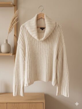 Topshop Chunky Cowl Neck Sweater | Women’s Size 12 | Soft Cream Knit